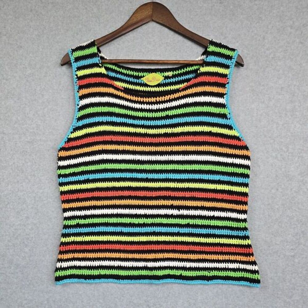 Prima Bella Crochet‎ Knit Top Women M Multicolor Boho festival Artsy Sleeveless